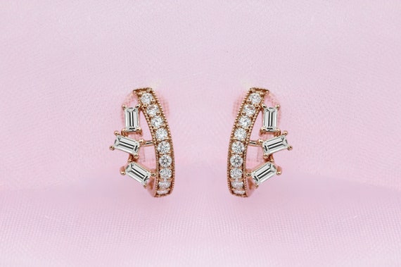Diamond Hoop Earrings Rose Gold Diamond 