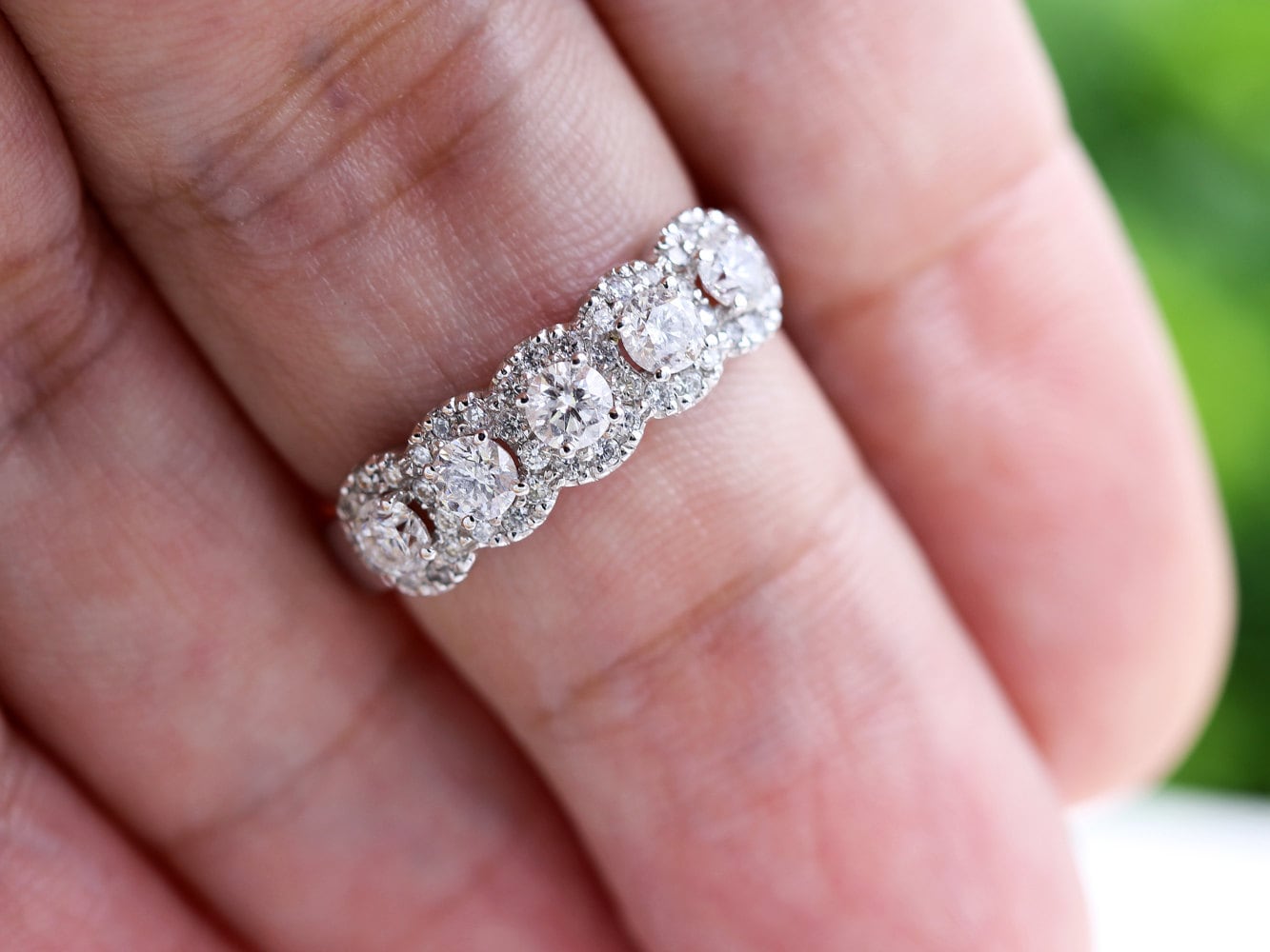 Stone Diamond Engagement Anniversary Band With Halo Five Stone