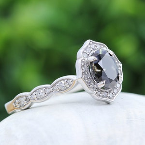 Black Diamond Vintage Floral Diamond Engagement Ring Set, Matching ...
