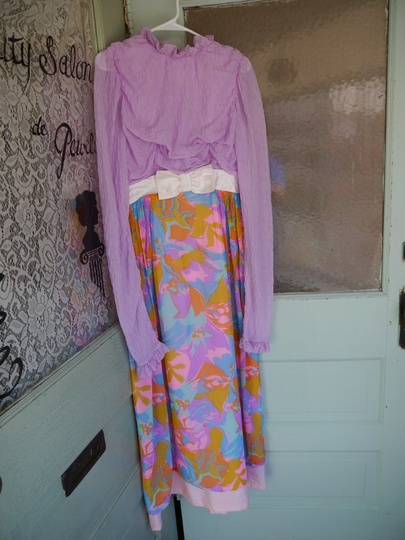 Groovy Purple Floral 60s Maxi Dress