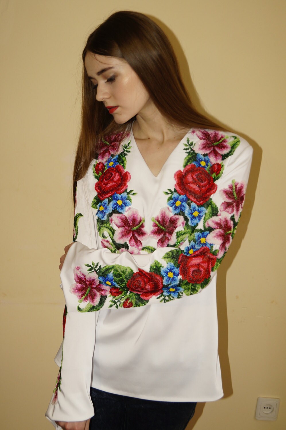 Handembroidered blouse beads embroidery beaded women