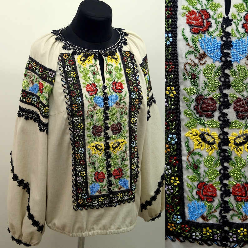 Ukraine bead embroidery ukrainian blouse beads Ukrainian embroidery embroidered blouse women blouse beadwork women top beaded blouse