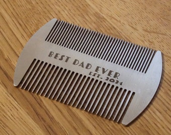 Laser Engraved Stainless Steel Custom Personalized Wallet Size Beard Comb Christmas Gift for Him Stocking Stuffer Personal Care Grooming Dad