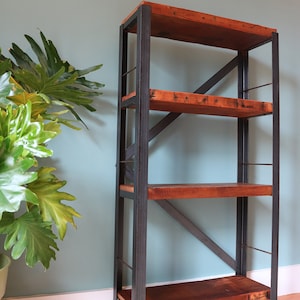 Matchbox Bookcase // Reclaimed wood 4 shelf bookcase // steel frame bookshelf