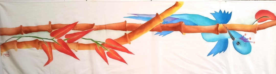 Foulard En Soie Mixte Peint à La Main - Misto Seta, Motif Batik, Multicolore, Neuf Sans étiquette