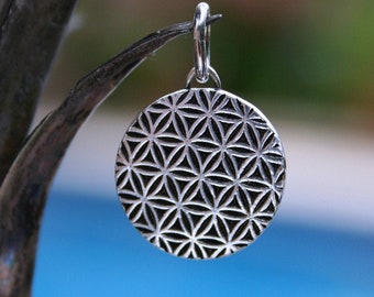 Collar flor de la vida, collar flor de la vida en plata, colgante con la flor de la vida, plata 925, collar medallón, collares de monedas