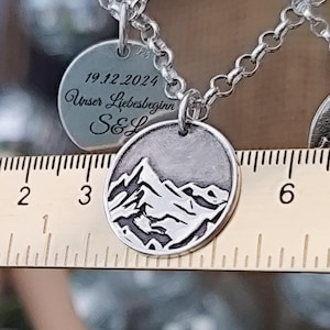 Mountain love jewelry, mountain peak, pendant with mountains and sun, 925 silver, hikers, skiers, mountain fans, mountain jewelry silver