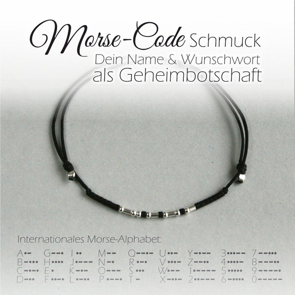 Armband - MORSE-CODE mit Wunsch-Name oder Lieblings-Wort - größenverstellbar - dünnes Armband mit 925er Silber Perlen - Freundschaftsarmband