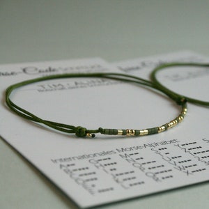 Pulsera - CÓDIGO MORSE con nombre deseado o palabra favorita - tamaño ajustable, pulsera delgada con pulsera de la amistad de plata 925 chapada en oro