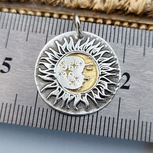Sun moon and stars necklace with personalized engraving on the back, recycled 925 silver with 24K gold plating, handmade