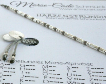 Armband personalisiert silber, Namensarmband MORSE-CODE, Name oder Lieblings-Wort, feines Armband mit 925er Silber Perlen, Namensarmband