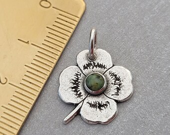Lucky clover pendant with turquoise, recycled silver, handmade