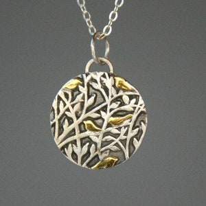 Bird pendant silver gold, handmade chain made of recycled silver with gold plating, small birds as cute chain pendants