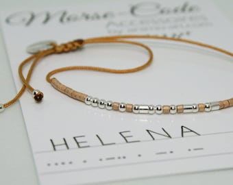 Geschenk für Freundin, Armband - MORSE-CODE mit Wunsch-Name , größenverstellbar, dünnes Armband mit 925er Silber Perlen, Armband mit Name