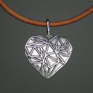 Silver heart necklace, silver heart pendant, leather necklace with pendant, pendant with heart, pendant with leather cord, silver heart necklace, heart pendant
