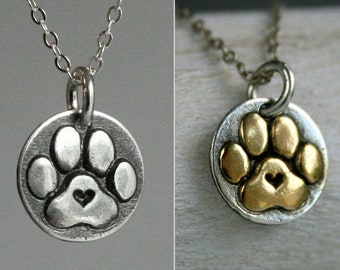 Bicolor necklace, paw gold, paw with heart, paw pendant silver gold, dog paw, cat paw, paw chain, paw pendant, chain paw