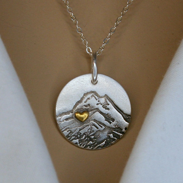 Kette Berge, Bergliebe, Herz in den Bergen, Anhänger mit Bergen, recyceltes 925 Silber, 22K Gold, Wanderer, Skifahrer, Kinder der Berge