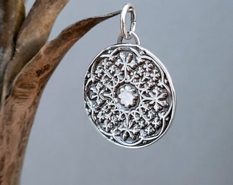 Colgante de mandala de plata reciclada, colgante de mandala de plata 925, colgante hecho a mano