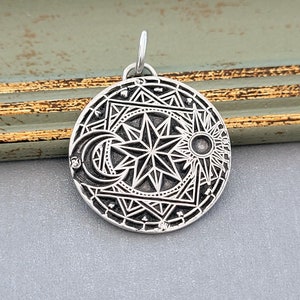 Necklace pendant sun moon stars, with gift bag, personalizable, handmade from recycled silver
