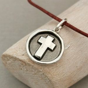 Cross necklace pendant silver, customizable with engraving on the back, handmade from recycled silver, cross necklace for communion
