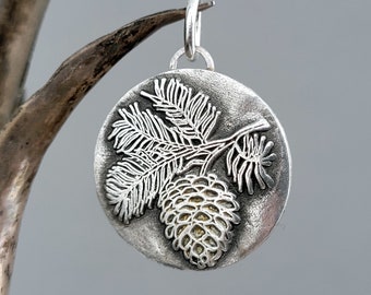 Pine cone necklace, forest necklace with branch, pendant made of recycled 925 silver, forest necklace, pine cone pendant, pinecone necklace, fir tree
