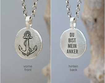 Personalized pendant anchor, individual nugget necklace pendant with engraving, you are my anchor, handmade from recycled silver