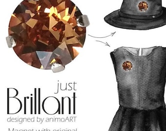 Aimant de bijoux « Brillant », fabriqué avec un élément Swarovski original, aimant arrière plaqué or, broche de bijoux magnétique, aimant puissant