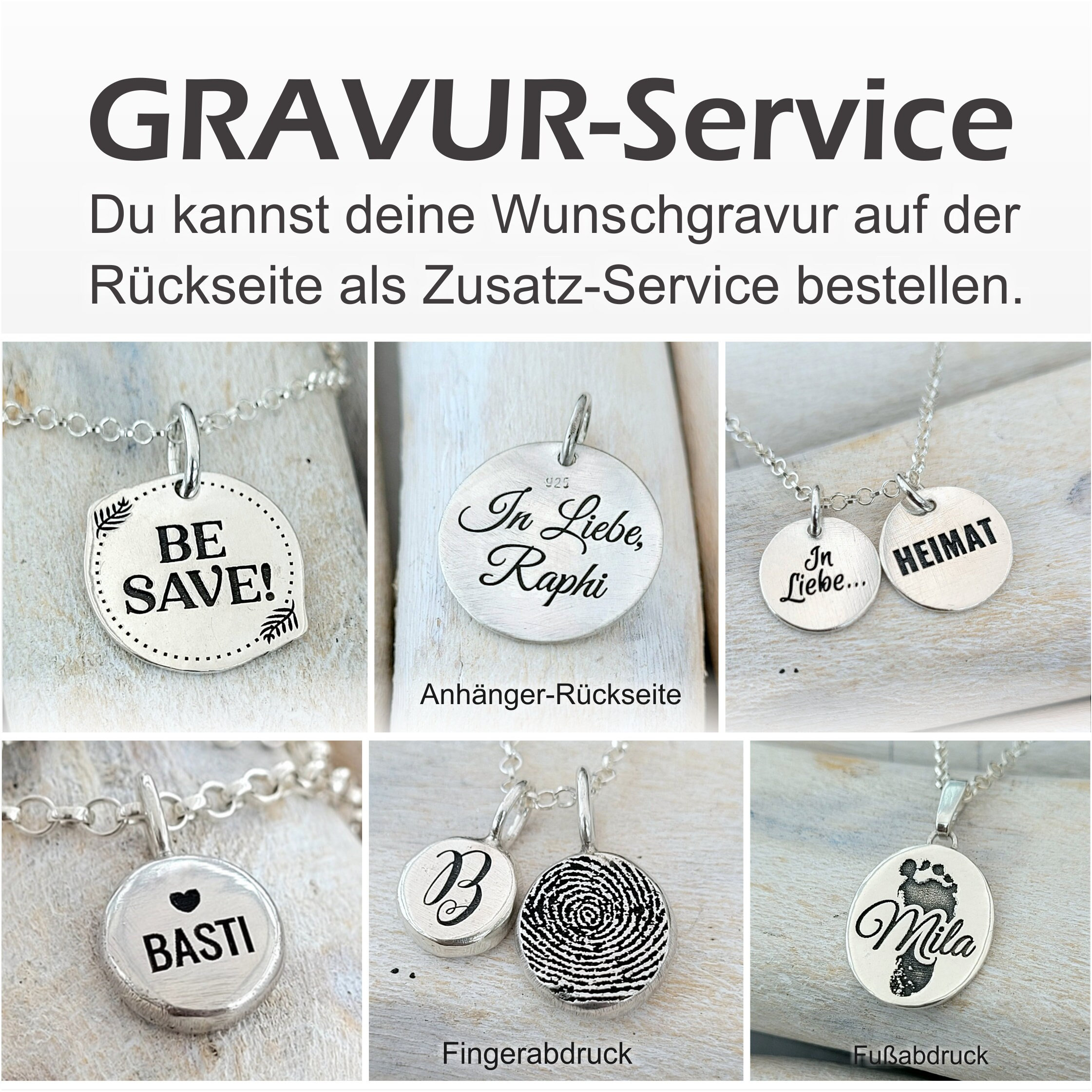 GRAVUR, Zusatzleistung, Wunsch-Gravur für Kettenanhänger mit flacher  Rückseite Lasergravur - .de