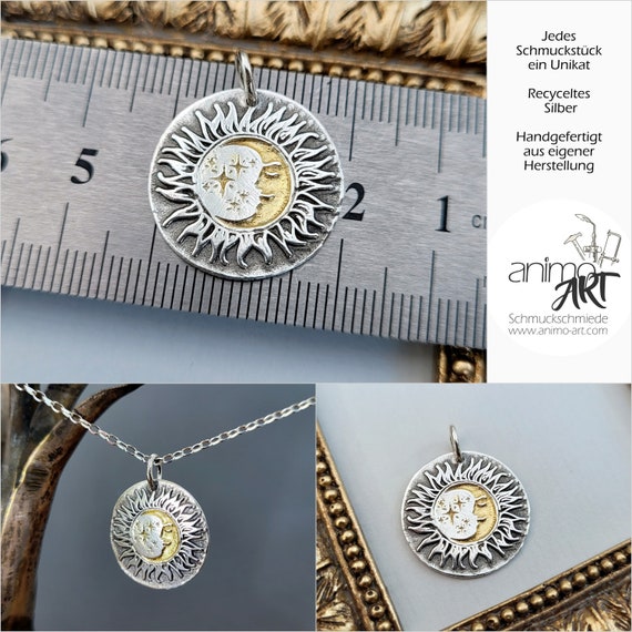 Sun and Moon necklace on recycled sterling silver