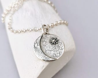 Moon and sun necklace made of recycled 925 silver, pendant with moon and sun, crescent moon, half moon, moon necklace, moon children, moon necklace,