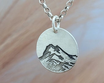 Pendant necklace: The Mountains are calling - pendant with mountains, with gift packaging, handmade from recycled silver