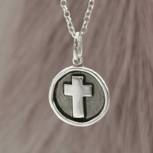 Cross necklace pendant silver, customizable with engraving on the back, handmade from recycled silver, cross necklace for communion