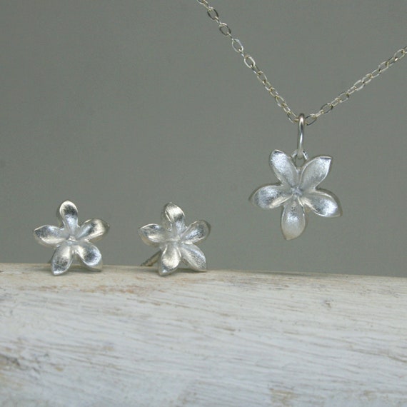 Schmuck-Set "kleine Blume" Ohrringe und Kette, Ohrstecker Blume, Anhänger Blume, 925 Silber, im Set oder einzeln, Silberblumen, Schmuckset