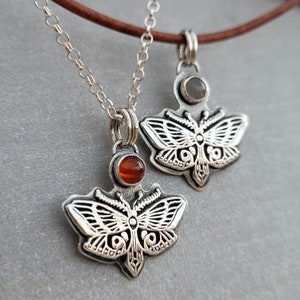 Moon moth agate gemstone pendant, recycled 925 silver