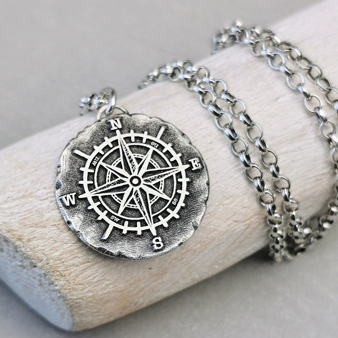 Necklace Pendant "compass" in Rustic Style, Handmade With Recycled ...