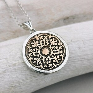 Mandala pendant, recycled 925 silver and bronze, handmade in Germany