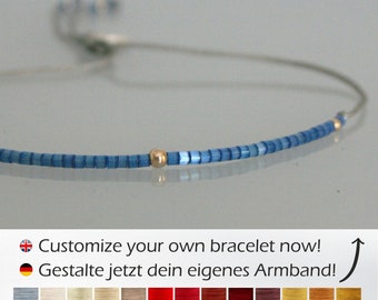 Armband Delica-Elements - Blau Grau Silber - größenverstellbar - dünnes Armband mit 925er Silber Perlen, Freundschaftsarmband, Perlenarmband