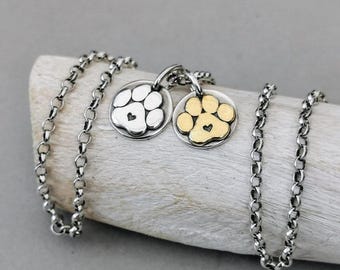 Collana Con Zampa E Cuore In Argento 925 E Turchese - Ciondolo 30x17 Mm, Catena 45+5 Cm Regolabile - Gioiello Per Amanti Dei Cani, Ricordo Animale Domestico