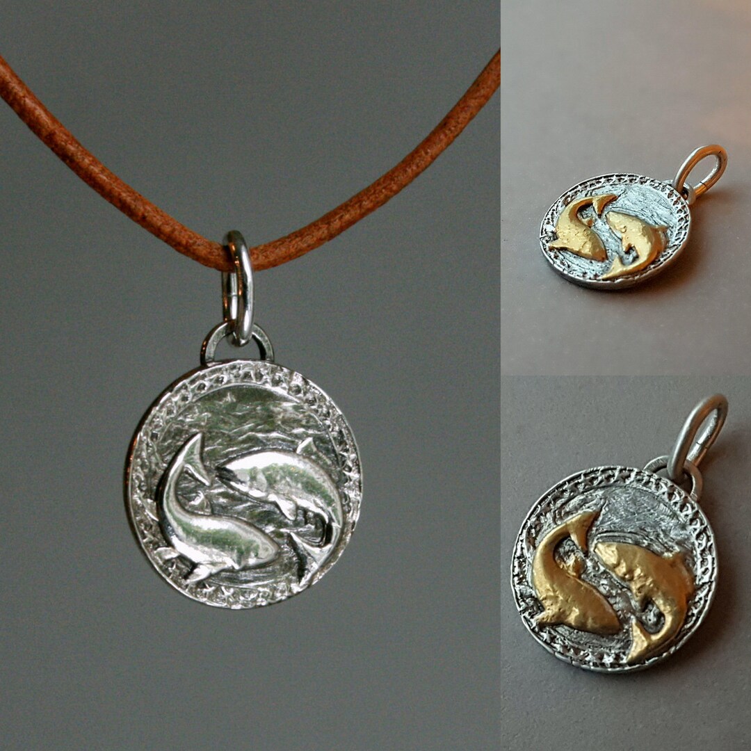 Necklace Zodiac Sign, BICOLOR With LEATHER CHAIN, Zodiac Sign Necklace