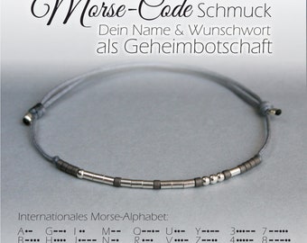 Cadeau pour elle et lui, bracelet MORSE CODE avec nom souhaité, taille réglable, argent 925, bracelet avec nom, bracelet fin