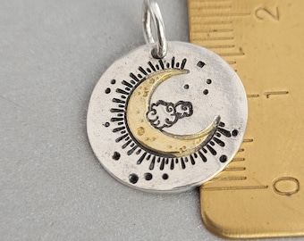Collana luna argento e oro, luna dorata, ciondolo con luna in oro, collana luna, vero argento, argento 925 con placcatura oro, collana luna