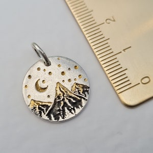 Mountain necklace, mountain pendant, golden mountains in the moonlight, 925 silver 24K gold, mountain necklace, hiker, skier, mountain love