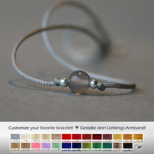Gemstone Bracelet Gray - Personalized bracelet with gemstone, agate, gray silver, 925 silver, friendship bracelet, fine textile bracelet,