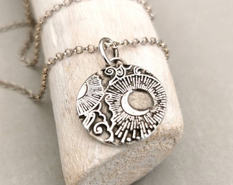 Pendant sun moon silver, sun moon necklace, 925 silver, sun and moon necklace silver, sun moon pendant in silver, necklace silver