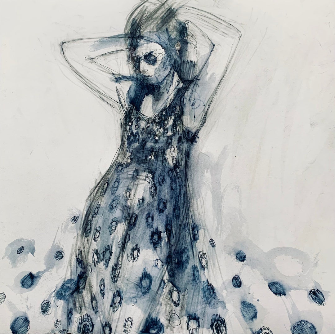 Caprice: Graphite Pen & Ink Wash Drawing on Rag Paper - Etsy