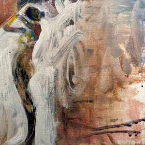 Boceto original al óleo: El baño, arte figurativo expresivo (12x12)