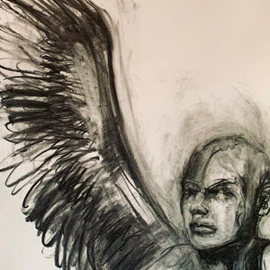 Vine Charcoal Angel Drawing: Expressive Figure Study (22x30)