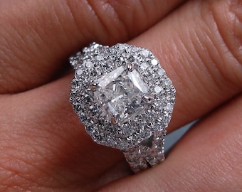 2.15カラット ラディアントカット ダイヤモンド リングセット：14K ホワイトゴールド 結婚指輪