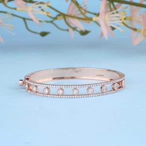 18K Rose Gold Diamond Bangle Bracelet: Lab Grown Diamond Cuff