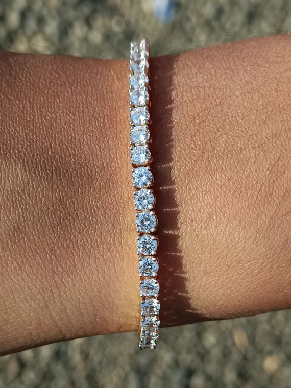 Dainty Diamond Tennis Bracelet in 14k Yellow Gold Daily Wear Diamond Tennis Bracelets Round Diamond Tennis Bracelet Valentines Day Gift Etsy